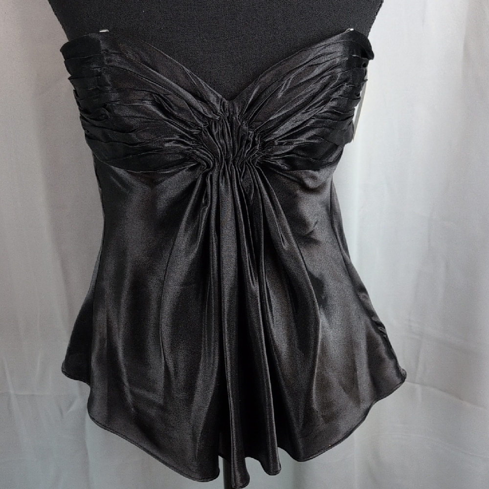 Shelli Segal Black Satin Ruched Bustier/Peplum Top Attention-Grabbing New Size 2 - Picture 8 of 11